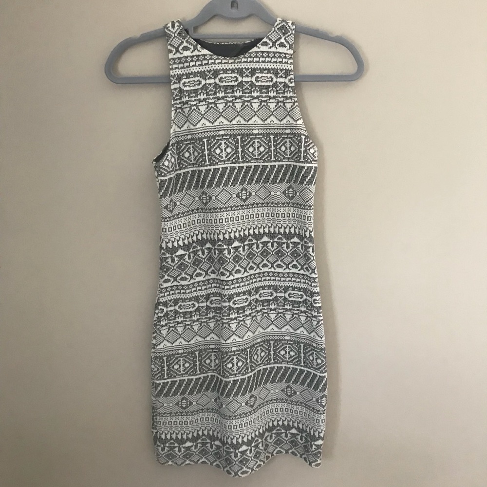 Gray and White Tribal Patterned Bodycon Dress